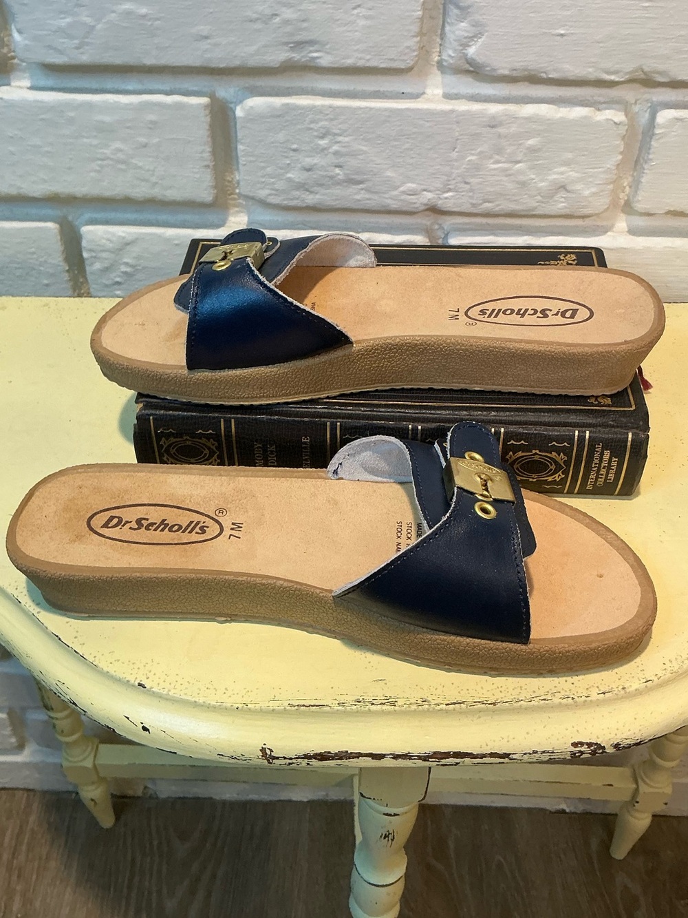 Dr Scholl’s Navy Leather Tasha Slides 7M